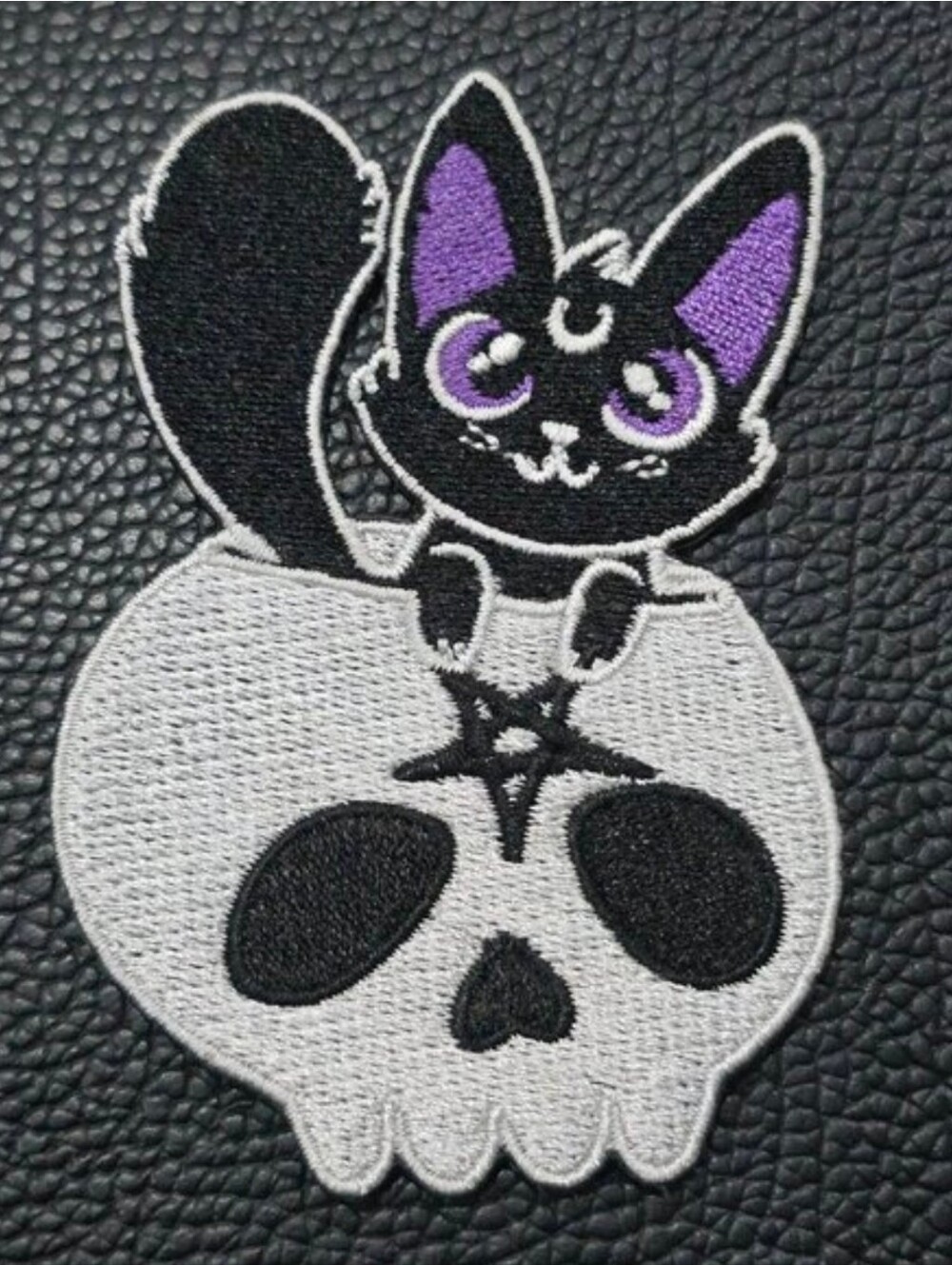 Killstar Hide N Seek Patch Black Skull Purple Cat Embroidered Iron On Goth NWT